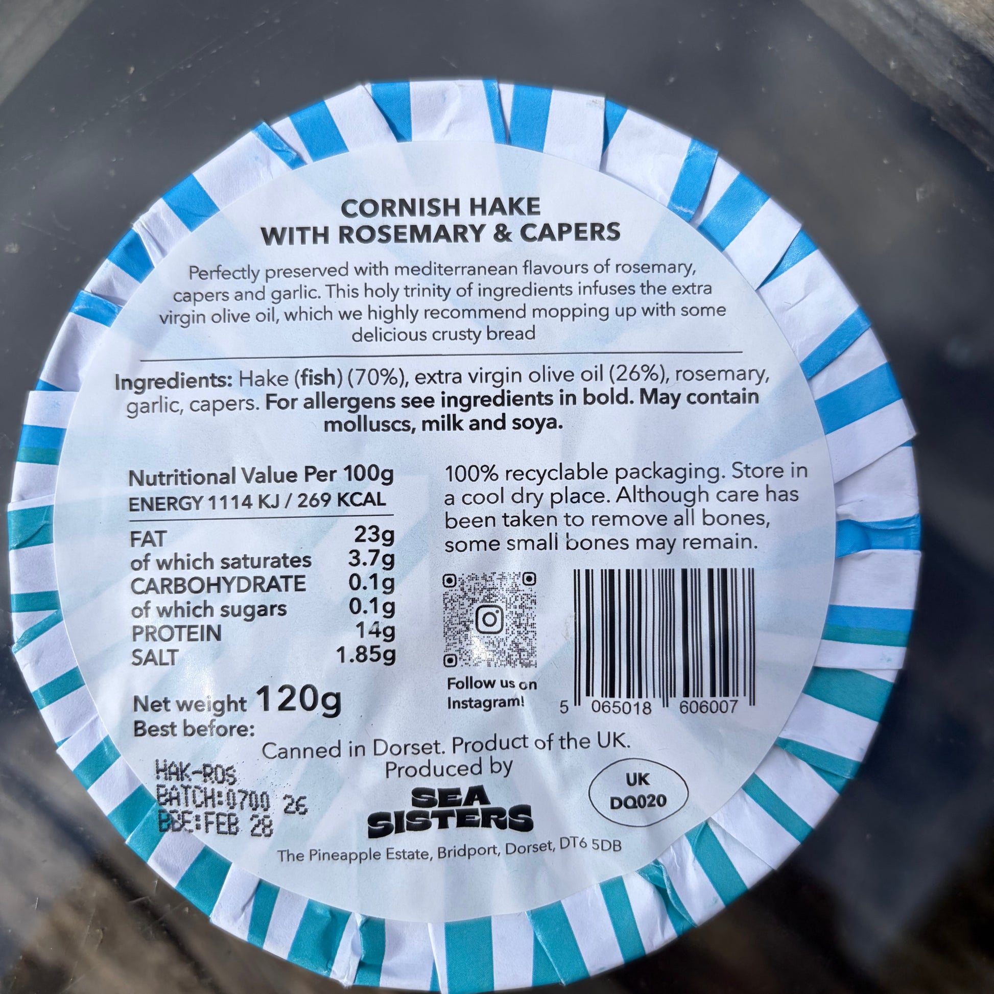 Ingredients and nutritional information for sea sisters cornish hake with rosemary and capers